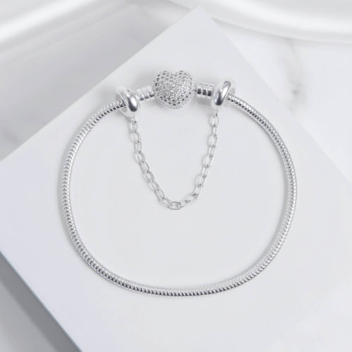 (BRINDE) Kit Pulseira Coração Cravejado + Corrente de Segurança Prata 925