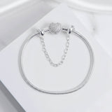 (BRINDE) Kit Pulseira Coração Cravejado + Corrente de Segurança Prata 925